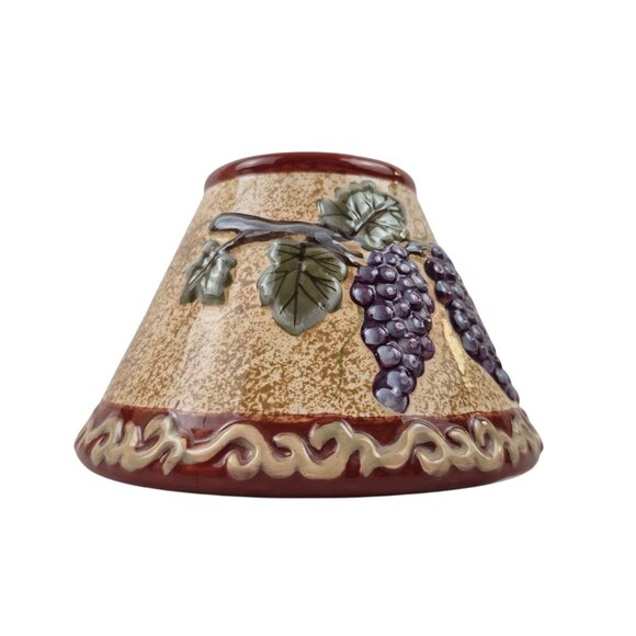 Grapevine Embossed Ceramic Candle Shade Purple Grapes Tan Burgundy Tuscan Decor - Picture 3 of 10